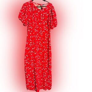 Old Navy Red Floral Midi Dress
